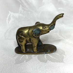 Vintage Brass Elephant Figurine Trunk Up China Lucky Elephant